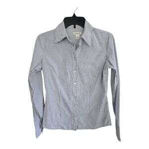 Harold's Shirt Women XS Striped Blue White Button Up Long Sleeve Office